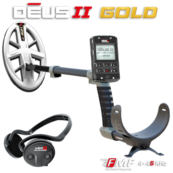 DEUS II Gold with High Frequency FMF Elliptical 9.5" Coil, Remote Control & WSA ST Headphones